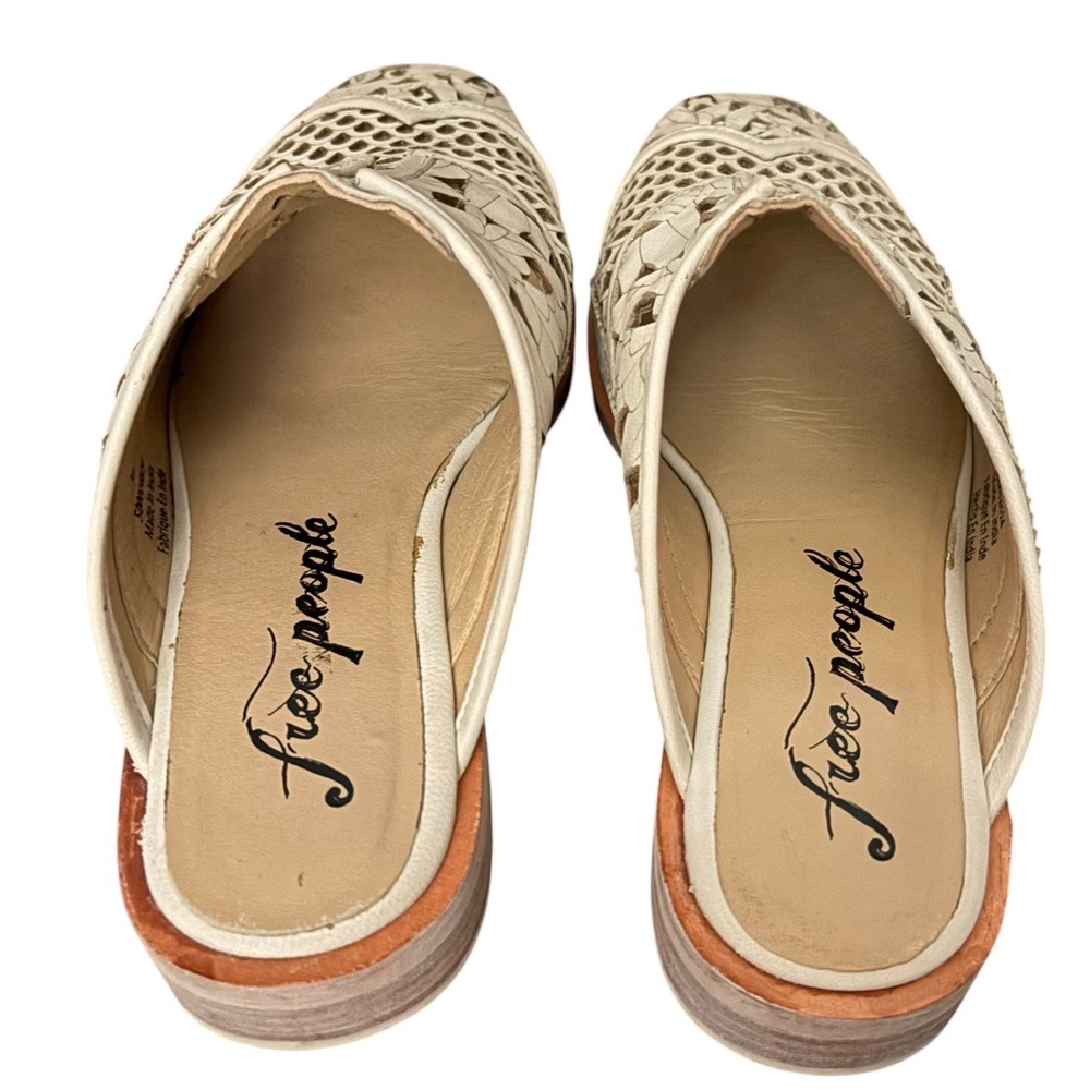Free People Leather Laser Cut Mules Cream Bone Floral Perforated Loafers 38/7.5 - Picture 4 of 6